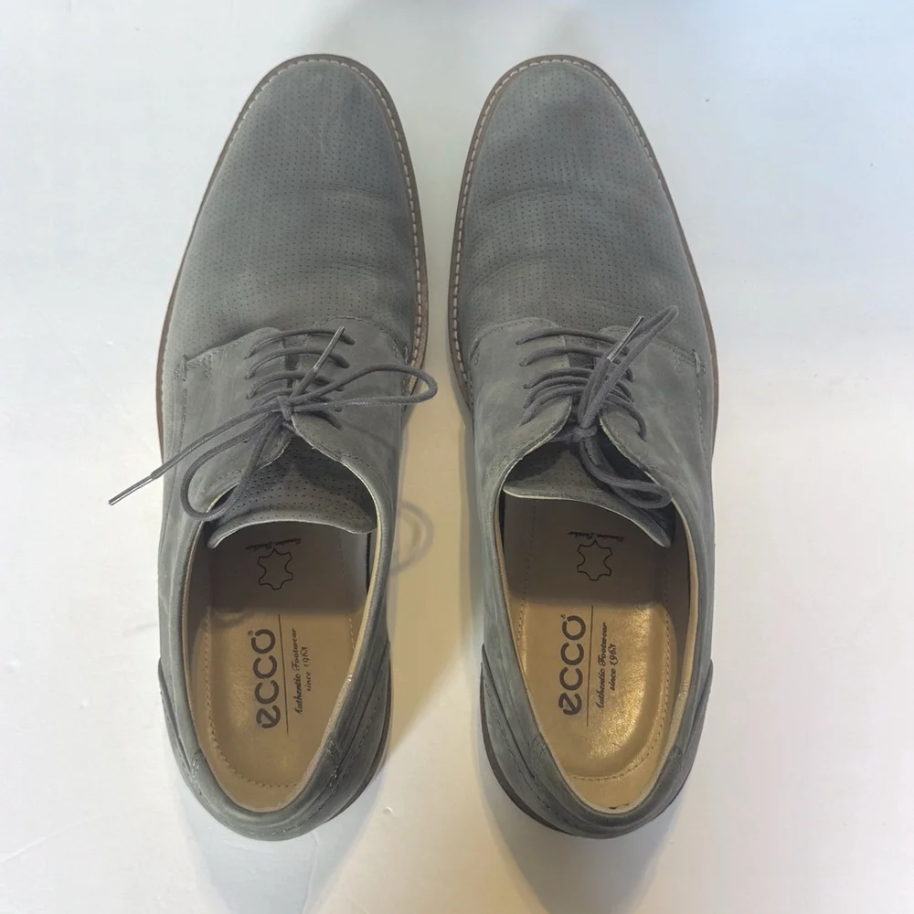 ECCO Men’s Gray Suede Perforated Oxford Shoes US 13 EU 47 Lightweight Comfort
